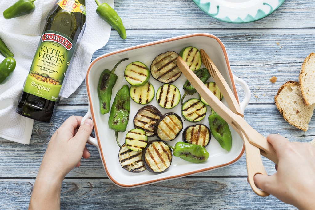 Grilled vegetables with peppers and a little liquid gold, extra virgin olive oil