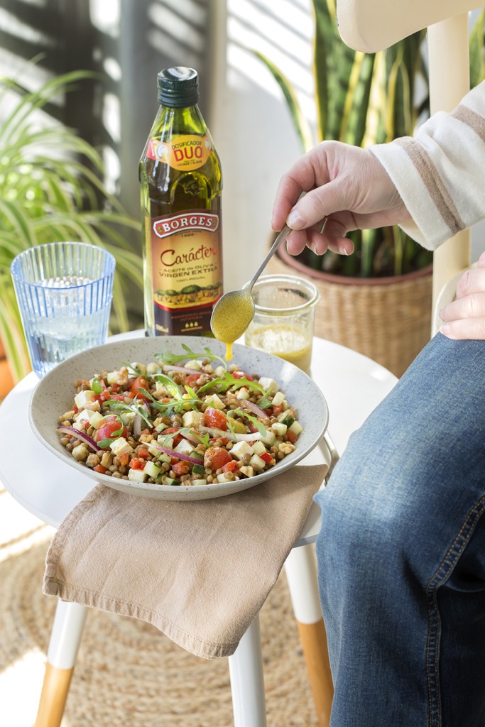 Ensalada de lentejas con nueces y vinagreta de mostaza y miel