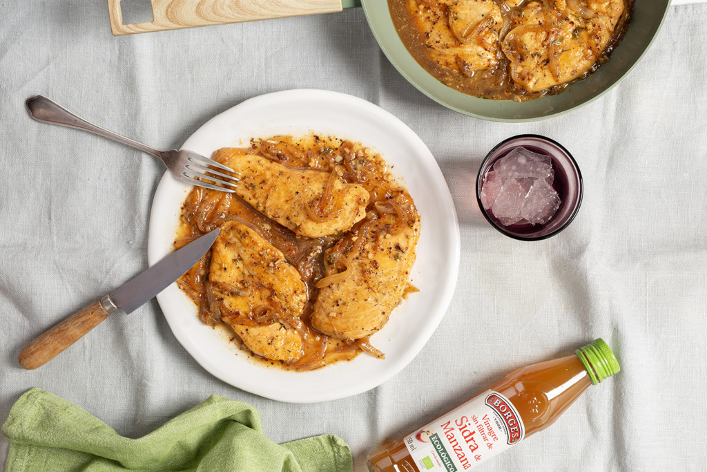 Pollo con vinagre de manzana