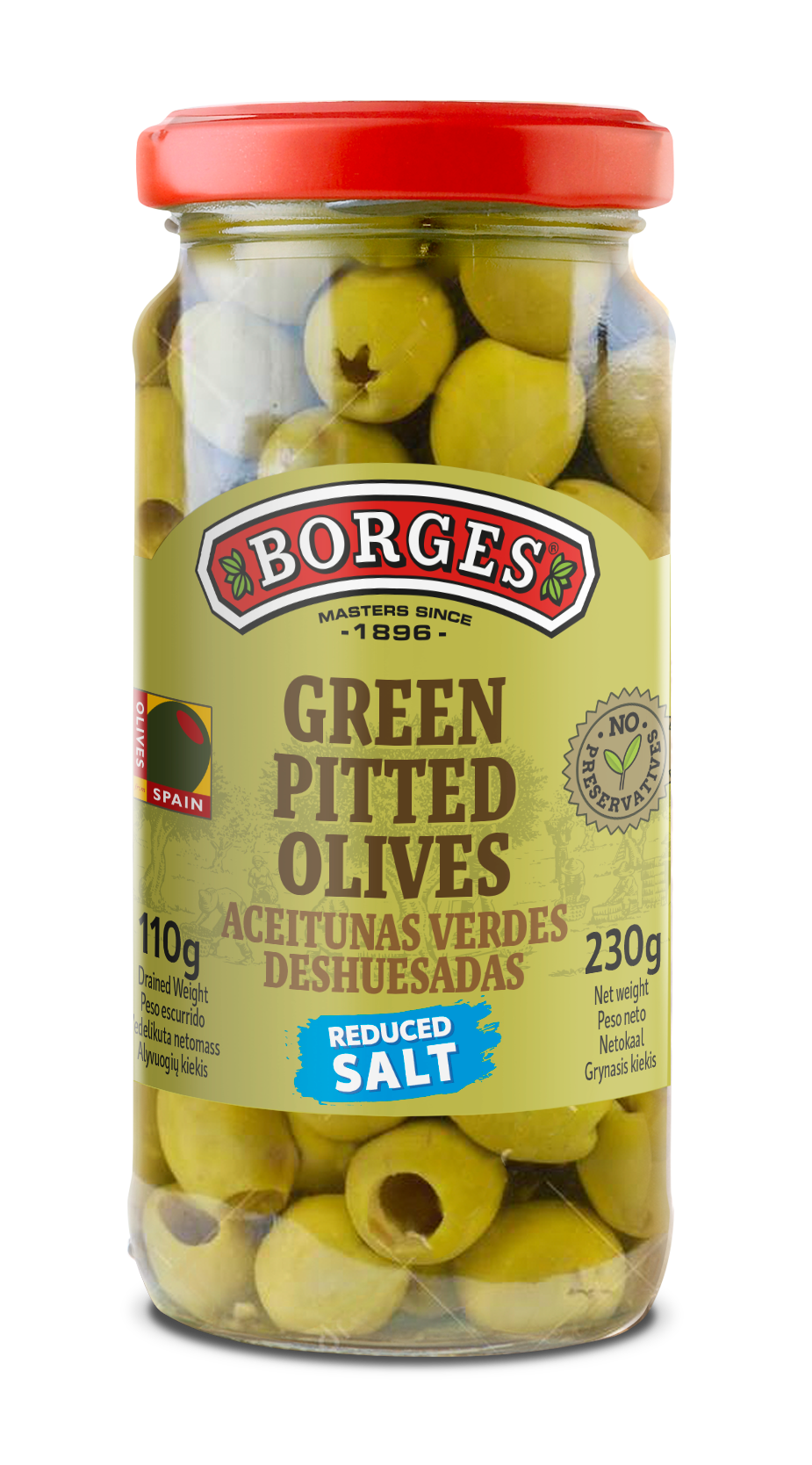 BORGES GREEN PITTED OLIVES