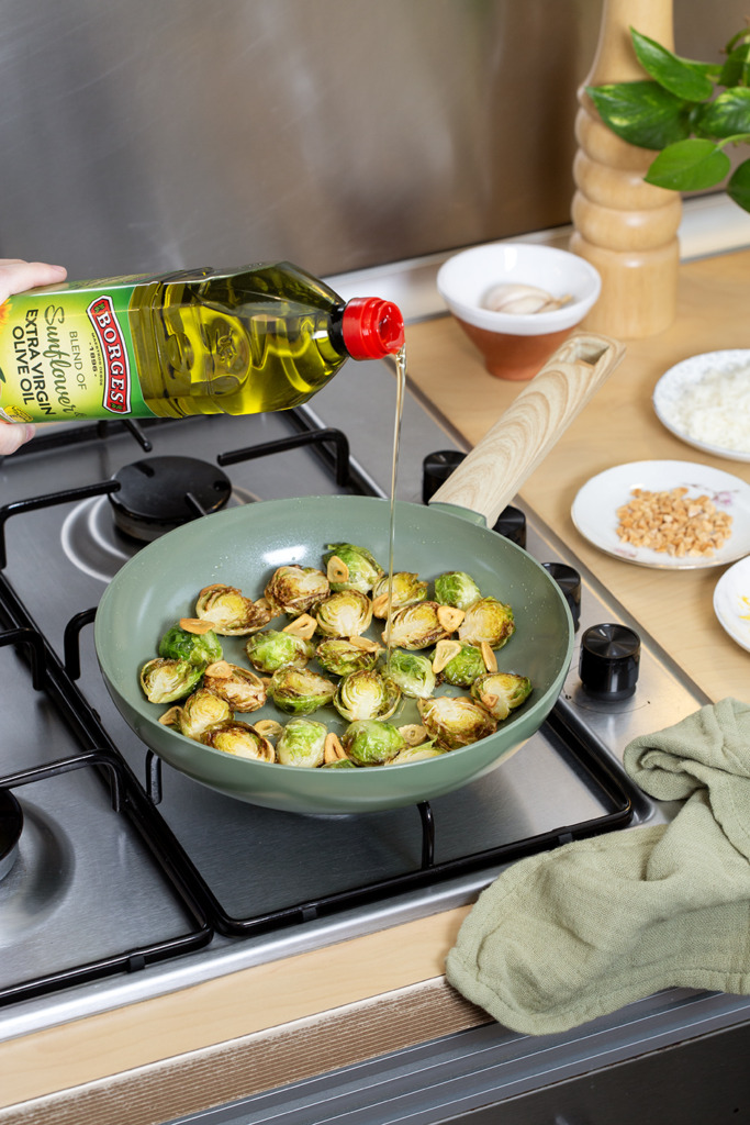 Crispy Fried Brussels Sprouts with Parmesan