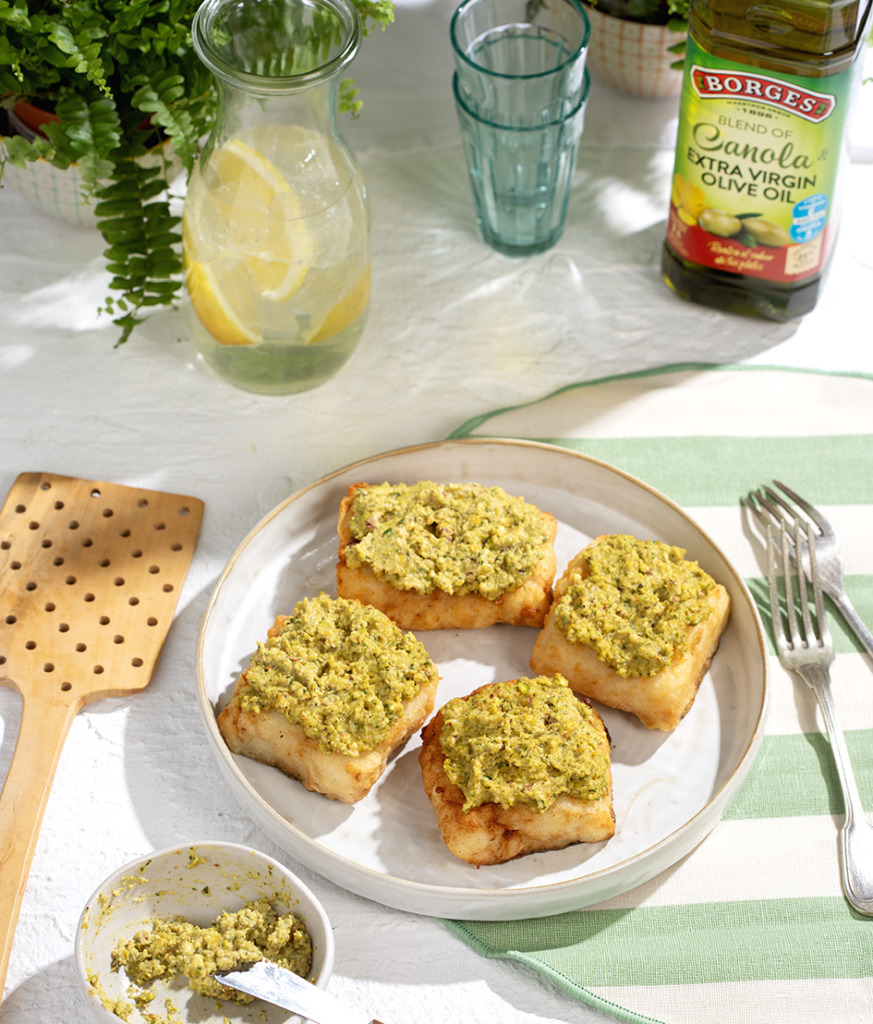 Fried Cod with Pistachio Sauce