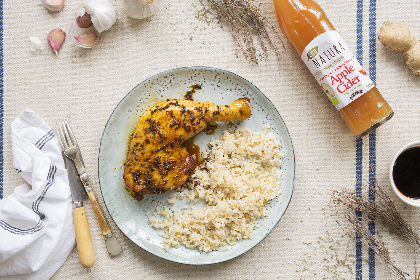 Chicken with soya sauce and apple cider vinegar