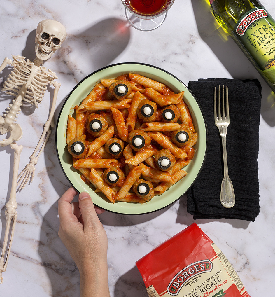 Halloween Penne with Meatballs