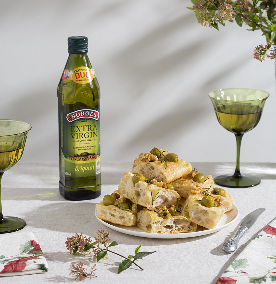 Festive Focaccia with Olives, Walnuts, and Herbs