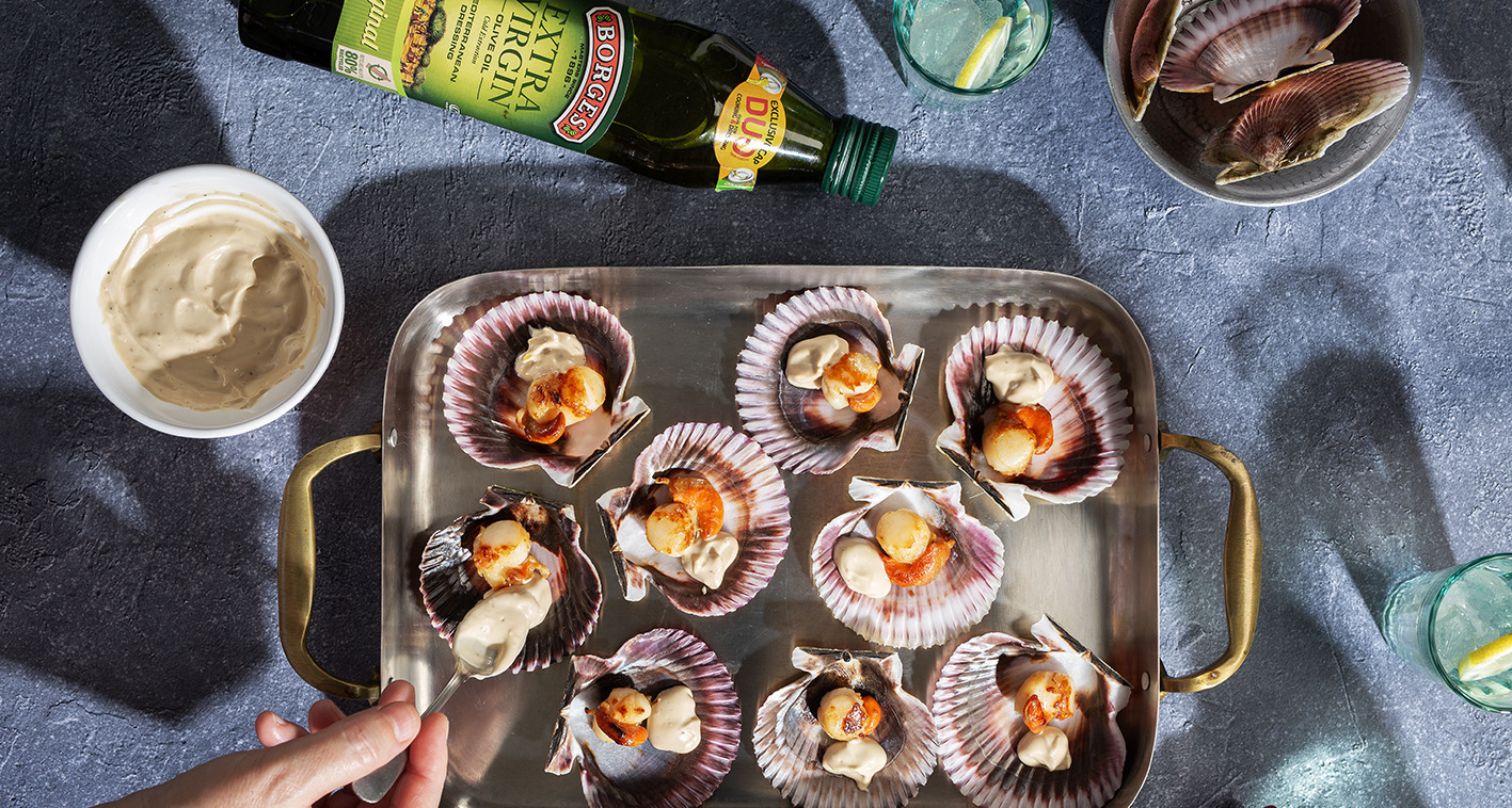 Grilled Scallops with Garlic Mayonnaise
