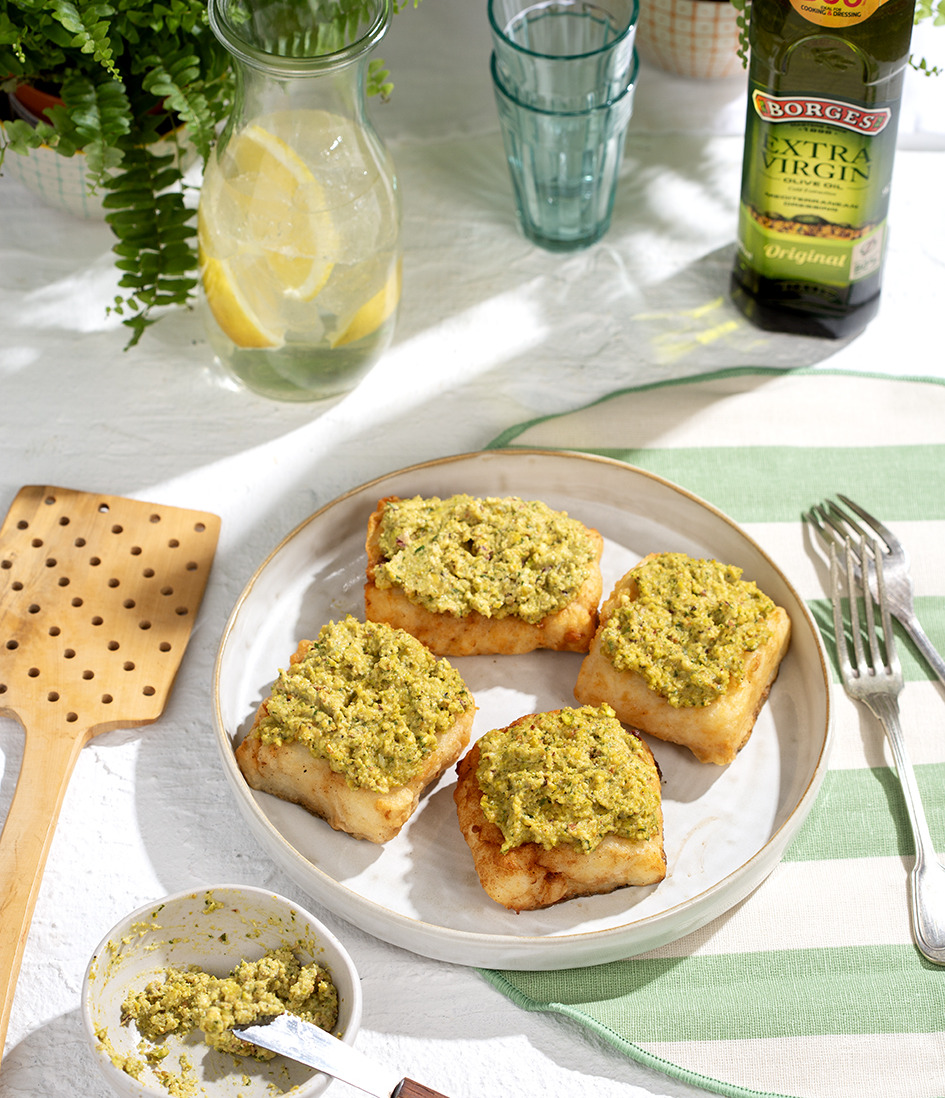 Fried Cod with Pistachio Sauce