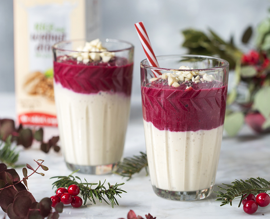 Christmas smoothie with yogurt, strawberry and banana